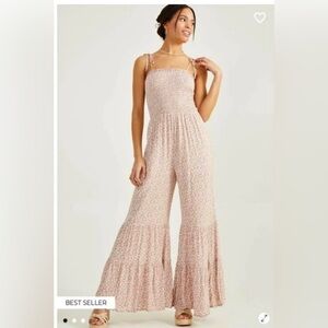 Altar'd State Floral Print Jumpsuit - Brown and White Sz‎ Small